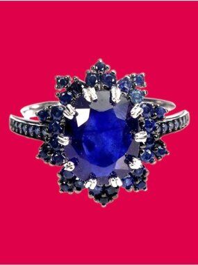 925 Sterling Silver Ring Sz 6.5 with Natural Oval Blue Sapphire 10x8mm Gemstone